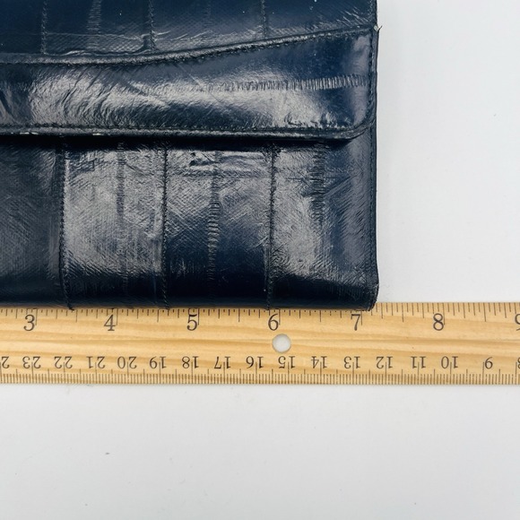 Vintage Navy Blue Eel Skin TriFold Wallet Checkbook Cards Coins Korea - Picture 9 of 11
